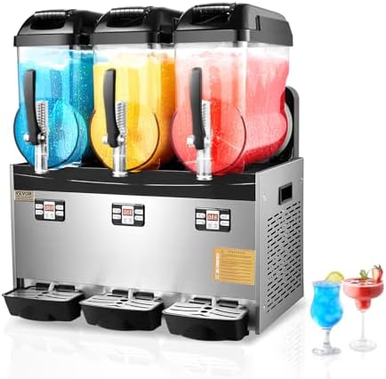 VEVOR Commercial Slushy Machine, 12Lx3 Triple Tank Frozen Drink Machine, 144 Cups Stainless Steel Margarita Smoothie Frozen Drink Maker, Slushie Maker for Home Party Restaurants Cafe Bars