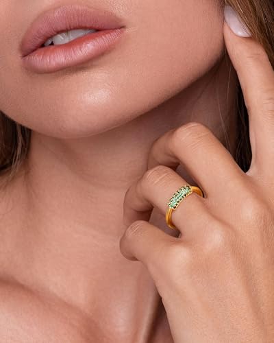 Dainty Thin Pave Green Emerald Adjustable Open Ring for Women by SNGIA, Summer Beach Unique Handmade CZ Band, Minimalist Gemstone Stackable Wedding Date Birthday Gift, Statement Irregular Trendy Ribbed Jewelry, Textured Patterned Fashion Accessories, Vintage Hammered Circular Nickle Free Gifts.4