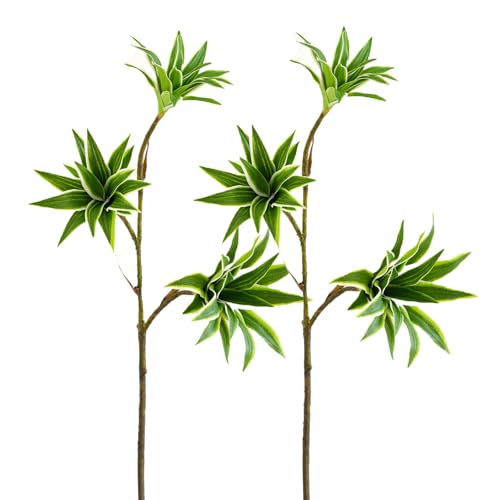 Evlasumflow 2pcs Artificial Cordyline 32' Long Stem Fake Dracaena Plants with 3 Heads for Tall Vase Bouquets Home Office Wedding Decor(Green)
