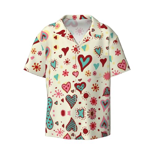 Chemise homme manches courtes motif cœur coloré et poche été