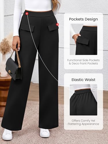 BTFBM Work Dress Pants Women Wide Leg Trousers High Waisted Business Casual Outfits Stretchy Comfy Lounge Palazzo Pants(Black, Large)4