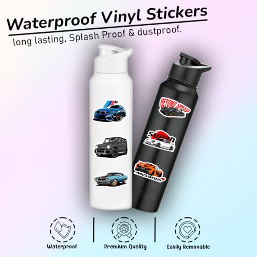 Image of Car Stickers Pack of 22 - Waterproof Vinyl Decals for Laptop, Water Bottle, Helmet & Skateboard | JDM Racing Sports Car Supercar Muscle Car F1 Sticker Set | Scratch Proof, Heavy Duty, Easily Removable
