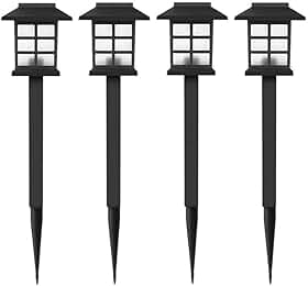 Luminária Solar LED Espeto de Jardim – Recarregável pelo Sol, Decoração para Áreas Externas (4 PÇ (Branco Quente))