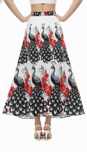 Image of VAGISHA Women's 4-Metre Flared Long Skirt | Skirts for Women Long Length | Long Skirts for Girls | Ethnic & Boho Printed Wear with Elastic Waist | Perfect for Party, Festive & Casual Look