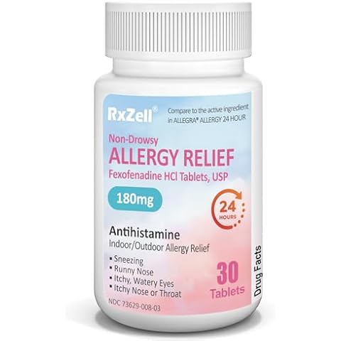 RXZELL Allergy Relief | Fexofenadine HCl 180mg, 24-Hour Antihistamine, Non-Drowsy (30 Count (Pack of 1)) Cover
