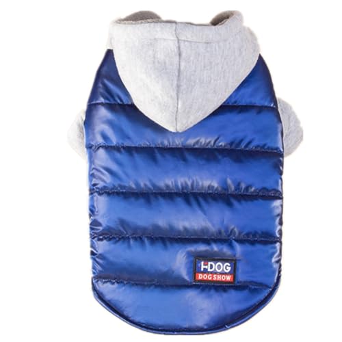 ISUPY ペット服 秋冬 ジャケット ダウン 犬 コート 裏起毛 暖かい 防寒 ドッグウェア パーカー フード付き 小型犬 中型犬 ふわふわ 洋服 お散歩お出かけ (XL,ブルー)
