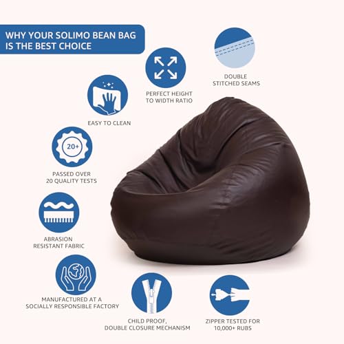 Image of Amazon Brand - Solimo XXXL Faux Leather Bean Bag Cover Without Beans (Brown)