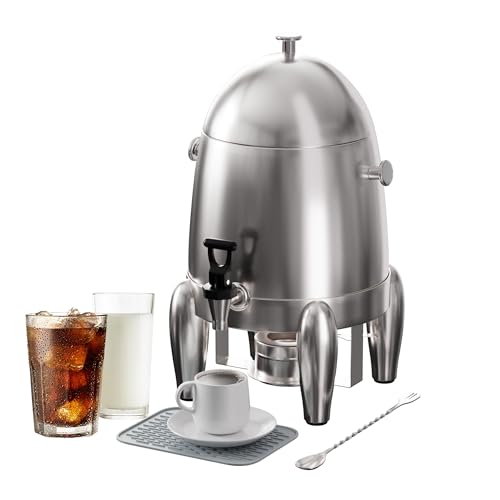 Commercial Drink Dispenser, 3 Gallon Stainless Steel Cold and Hot Water Beverage Dispenser with Stand, Insulated and Heating Chafer Urn with Spigot for Coffer Tea Serving on Parties, Events, Catering