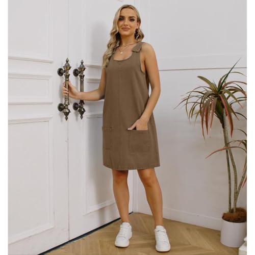Image of Overall Dress for Women Denim Dress Denim Overall Round Neck Skirtall Jean Dress Denim Jumper Dress Pinafore