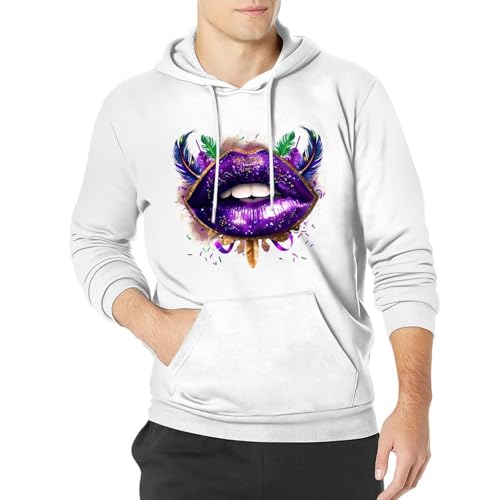 Mardi-Gras Glitter Lips Unisex Casual Hoodies Long Sleeve Lightweight Pullover Tops Loose Sweatshirt with Pocket