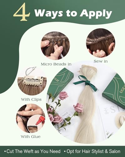 Image of Ugeat Weft Hair Extensions Human Hair Blonde Sew in Extensions Real Human Hair 20inch Platinum Blonde Remy Hair Extensions Real Human Hair Weft 105G