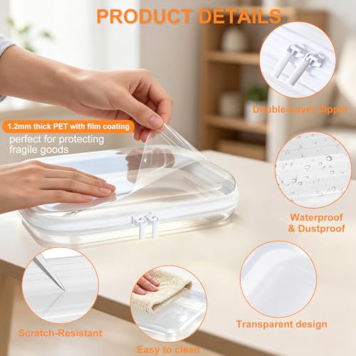 Étui rigide transparent à fermeture éclair, pochettes transparentes anti-écrasement, trousse de toilette de voyage approuvée par la TSA, trousse de maquillage et sac à couches imperméable, bacs de rangement pour le rangement des jouets, accessoires de voyage XL+L+M+S-blanc – Image 3