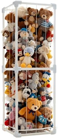 Stuffed Animal Storage Organizer, 58" Extra Large Zoo Cage for 80+ Plushies, Upgraded Quick-Lock Vertical Toy Holder for Kids Room & Playroom (White)