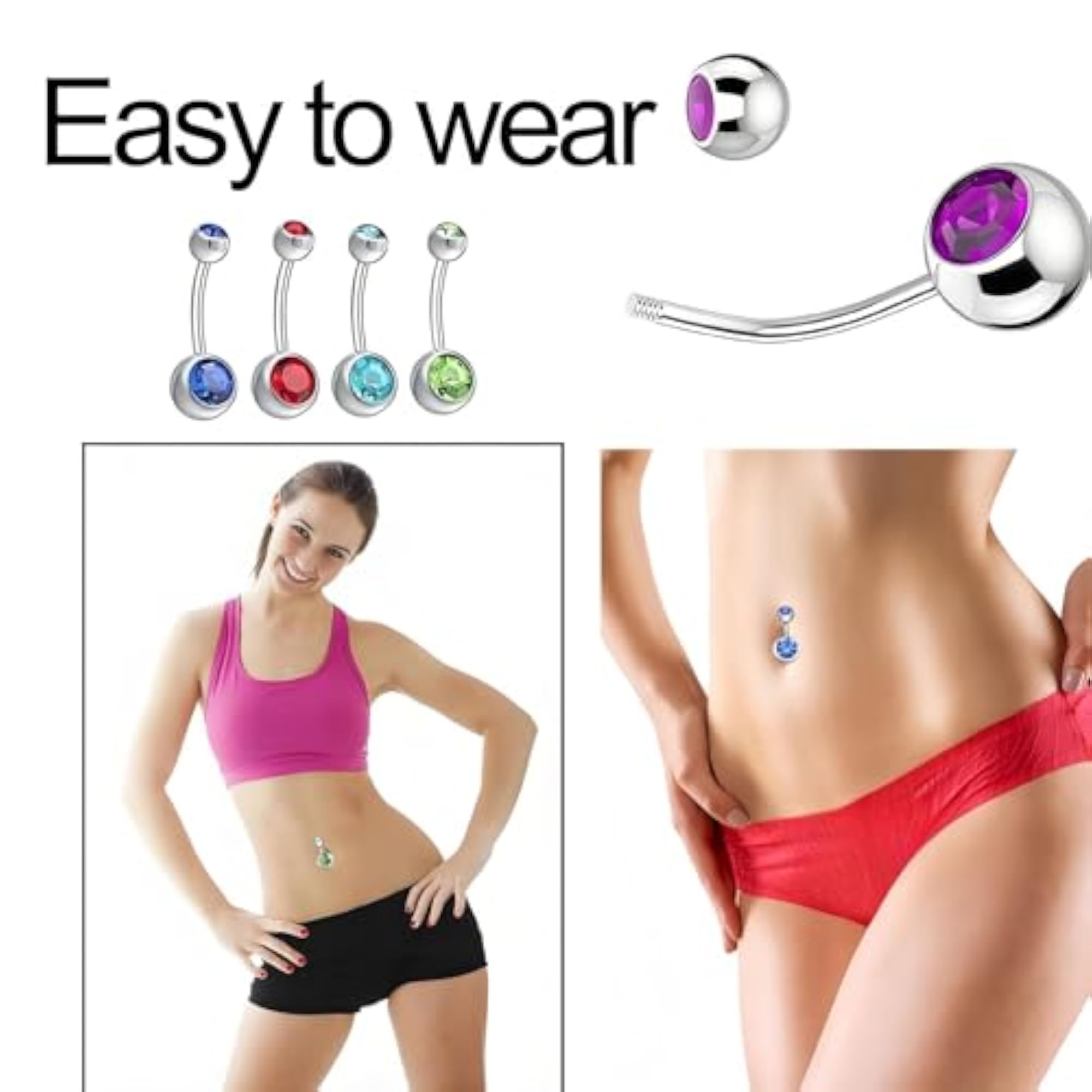20pcs Belly Button Studs, Color Diamond Flash