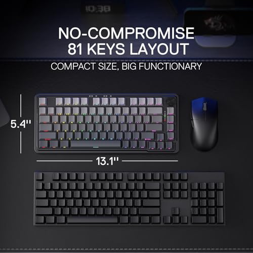 Image of Redragon K673 GB 75% Wireless Gasket RGB Gaming Keyboard, 3-Modes 81 Keys PBT Compact Mechanical Keyboard w /Hot-Swap Socket, Dedicated Knob Control & 5-Layer Noise Dampening, Custom Linear Switch