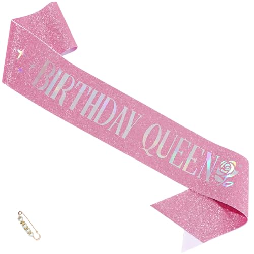 CORRURE banda rosa para cumpleañera con alfiler de perla