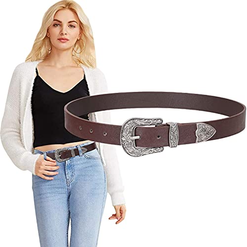 Ssumday Western Cowboy Coffee Style Belts For Women Female Girl Ladies Cowgirl Belt Jeans Pants Dresses Dress With Vintage Silver Buckle(Sjtco-S) #TOP1