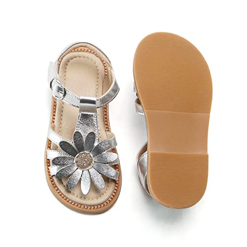 Flaryzone Toddler/Little Girls' Daisy Flower Wedding Dress Summer Flat Sandals (Gold, Toddler-Size 9) #TOP7