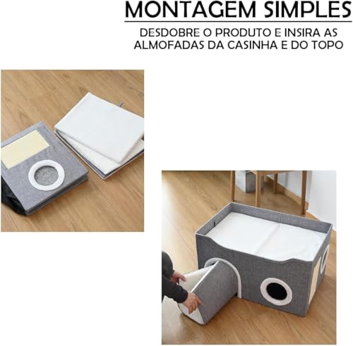 Casinha Cama Dobrável Portátil Cães Gatos Arranhador Bolinha