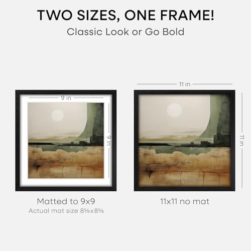 Image of Homeforia 11x11 Black Wood Frame, High-End Oak 11 x 11 Square Picture Frames with Mat 9 by 9 inch Photo, 11by11 Wooden Frame Matted to 9x9 Art, Wall Hanging Frames, Tempered Glass, Wall Kit, Set of 1