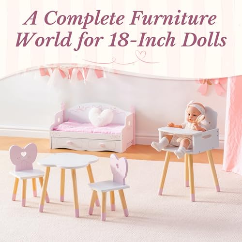 ROBUD Wooden All-in-One Baby Doll Doll Bunk Bed Sofa with Mattress, Quilts & Pillows, 18 Inch Doll Furniture with Realistic Details for Pretend Play, Fits Dolls Up to 20 in, Pink for Kids 3+ by ROBUD - Image 8