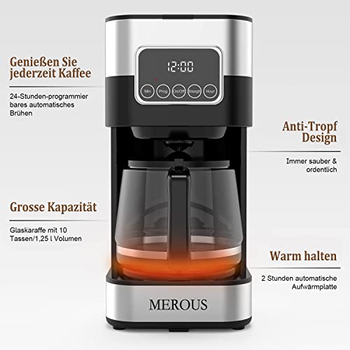 MEROUS Filterkaffeemaschine, programmierbare Kaffeemaschine mit Karaffe, LED-Touchscreen, 1,25 L, bis zu 12 Tassen… – Bild 3