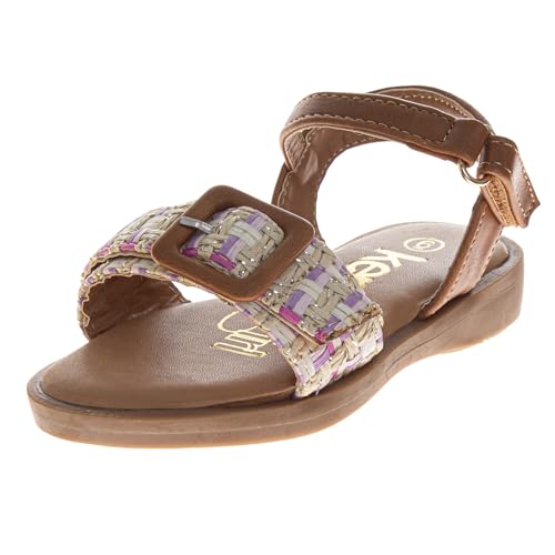 Josmo Girls Toddler Open Toe Sandals Cute Bow Buckle Strap Summer Dress Fashion Sandals- Tan 9 Toddler