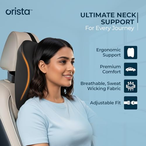 Image of Orista Car Seat Cushion Combo | Neck, Back & Sciatica Relief | High-Density Memory Foam Set for Driving, Office Chair & Gaming | Universal Fit, Black