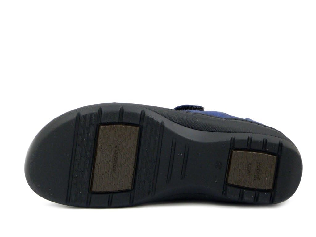 Scarpe Donna Ballerine con Strap in Pelle Blu, Linea Ortopedica, Pianta Larga e Plantare Estraibile, 9152