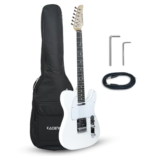 Image of Kadence TLWH Tennessee 39 inch Electric Guitar (Classic T Style) | Solid Poplar Wood Body, Maple Neck | Dual Single-Coil Pickups | Fixed Bridge | Gig Bag + Cable | Matte White