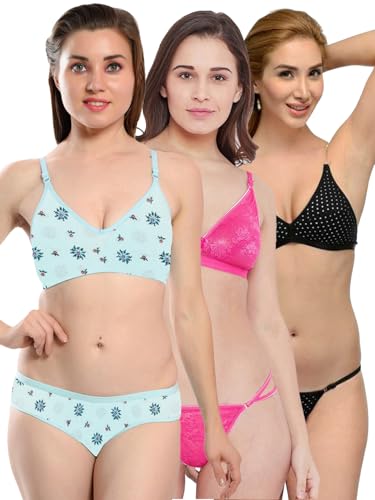 Image of Love Maker Stylish Non Padded Lingerie Set for Women Bra Panty Combo Pack of 3.