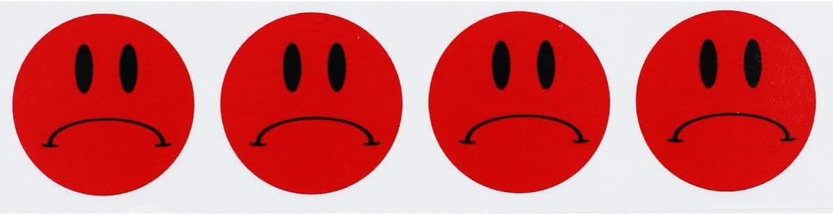 Sad Face Stickers - Red Frowny Face Labels, 0.75 Inch Round Dots, 500 Total Adhesive Stickers for Feedback and Organization - Made in the USA image 2