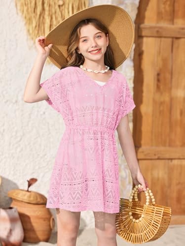Image of BesserBay Girls Summer Crochet Bat Sleeve Swim Cover Up Kids Fashion Hollow Out Beach Dress 5-14 Years