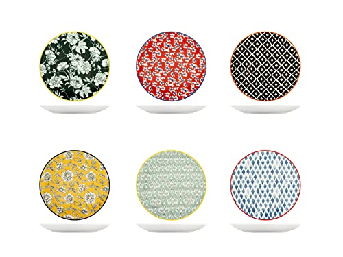 H&H Colourful Set 6 Piatti Frutta in Porcellana, 19cm, Decori e Colori Assortiti, Moderni ed Eleganti