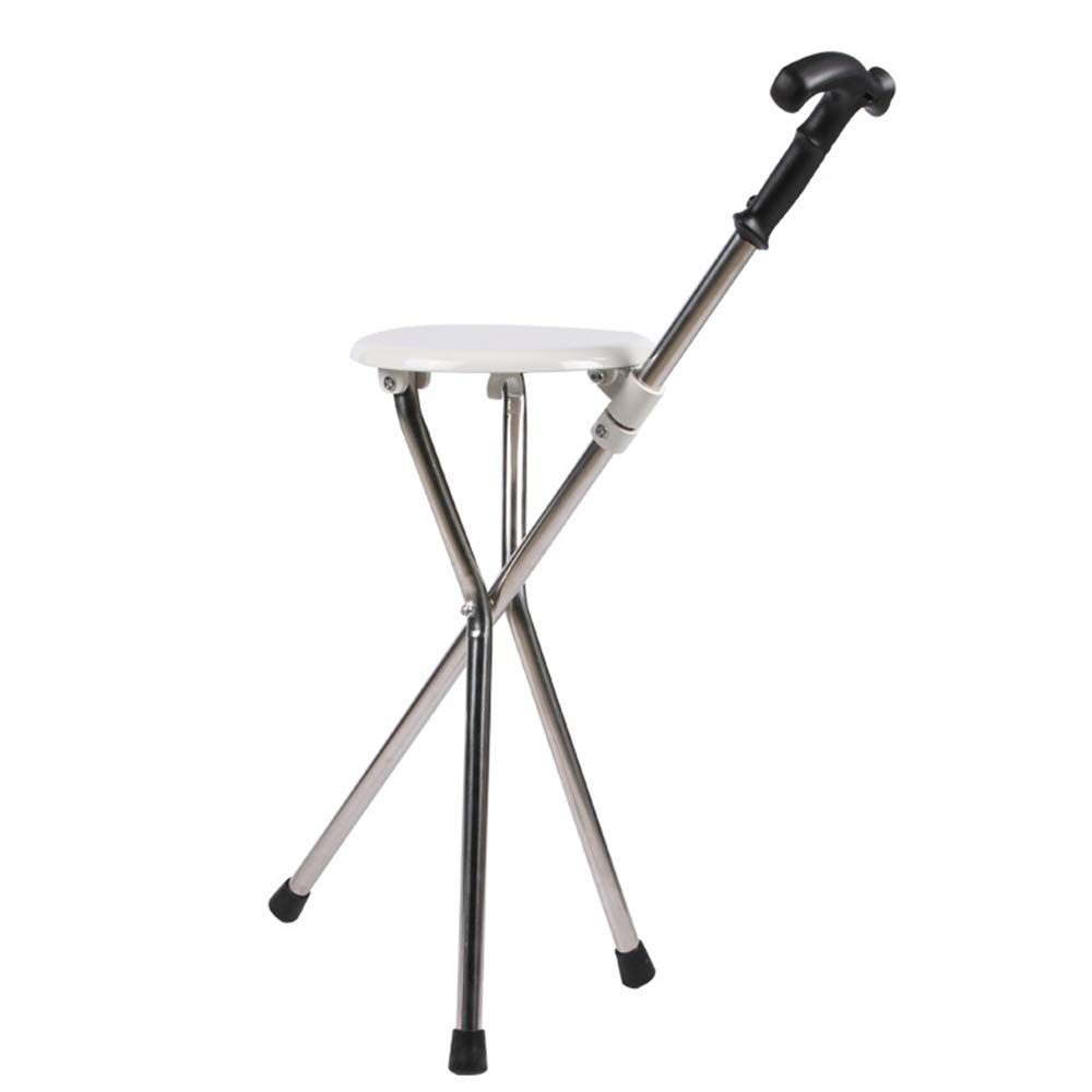 Silla de bastón portátil Plegable, Silla de Caminar Auxiliar Ligera de Acero Inoxidable para Personas Mayores, muletas de Asiento de trípode para discapacitados, rodamiento de 100 kg Interesting
