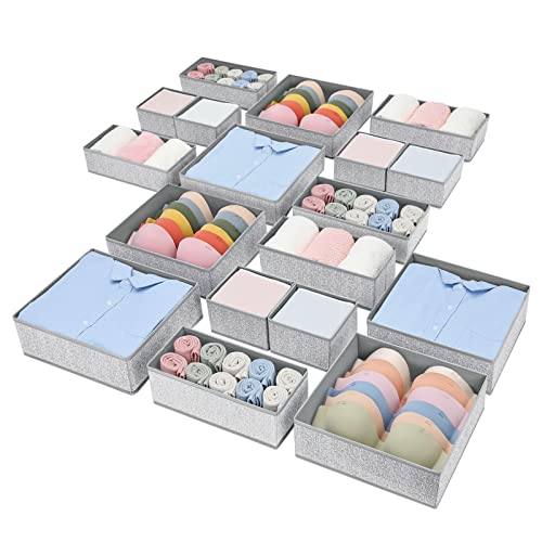 Image of DIMJ 18 Pack Drawer Organizers for Clothing, Dresser Organizer Foldable Drawer Storage Bins Fabric Bra Organizer for Drawers Organizer Storage for Socks, Underwear, Ties (Blended)
