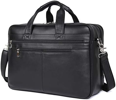Texbo Men's 17 Inch Solid Genuine Leather Professional Laptop Briefcase Messenger Shoulder Bag with YKK Zippers