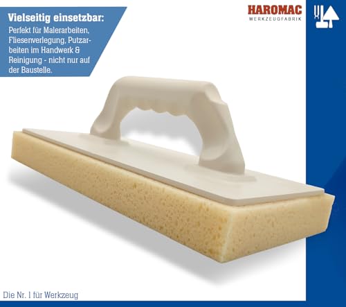 HAROMAC Schwammreiber 280×140 mm | Saugstarker Hydro-Schwamm (30 mm) | Reibebrett zum Reinigen, Glätten & Strukturieren von Putz & Fliesen | Made in Germany | Profiqualität