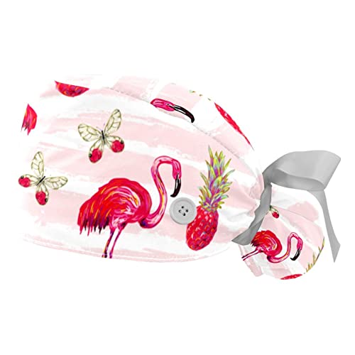 Chapeaux de travail flamant et papillon JDEZ - Lot de 2 casquettes bouffantes unisexes
