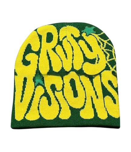 Image of Printed Beanie Hat, Beanies Y2K Winter Hats Streetwear Skull Cap Double-Layer Knitted Beanies Warm Knit Beanie, Hip Hop Streetwear Clothing