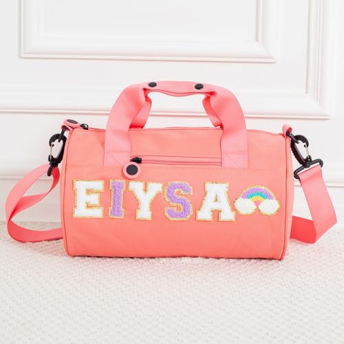 Personalized Kids Dance Duffle Bag,Custom Travel Bag for Toddler with Chenille Letter,Kids Ballet Bag,Weekender Overnight Bag,Sewn on Patches4