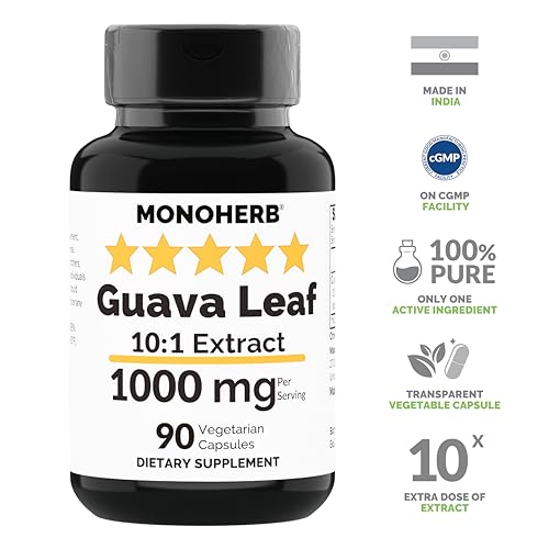 MONOHERB Guava Leaf 10x Extract 1000 mg - 90 Capsules - Equal to 10,000 mg