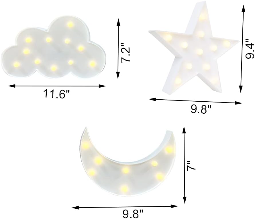 3Pcs Decorative LED Crescent Moon Star Cloud Night Light Can Be Hung On The Wall Children’S Room Room Light, Suitable for Birthday Parties, Holiday Decorations, Baby Room Decoration.