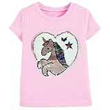 Mädchen Kurzarm Shirt Kleinkind T-Shirt Kinder Tee Rundhalsausschnitt Einhorn Pailletten Gr.98.Hellrosa
