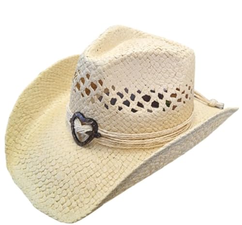 Image of TOVOSO Straw Cowboy Hat for Women with Beaded Trim and Shapeable Brim