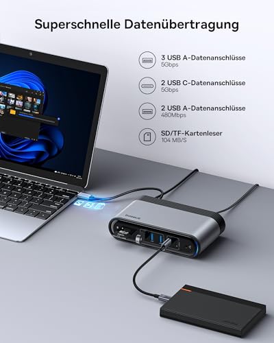 Baseus 17 in 1 Docking Station 3 Monitore 4K@60Hz Adapter mit 2 HDMI, DisplayPort, 5 USB Data 3.0 5Gbps, PD 100W… – Ansicht 5