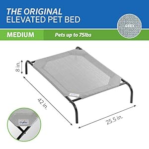 COOLAROO The Original Cooling Elevated Dog Bed, Indoor and Outdoor, Medium, Grey COOLAROO The Original Cooling Elevated Dog Bed Indoor and Outdoor Medium Grey