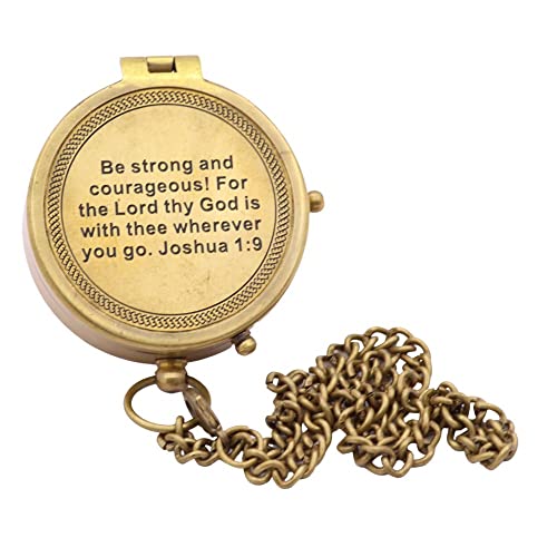 Be Strong And Courageous, Joshua 1:9, Solid Brass Directional Engraved Compass, Baptism Gifts for Boys Girls, First Communion, Christian Gifts for Men, First Confirmation Gifts for Boys Catholic Gifts