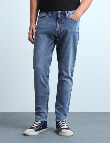 Image of Flying Machine Men's Relaxed Tapered Fit Jeans| Solid | Mid Rise | Stretchable | Jeans for Man