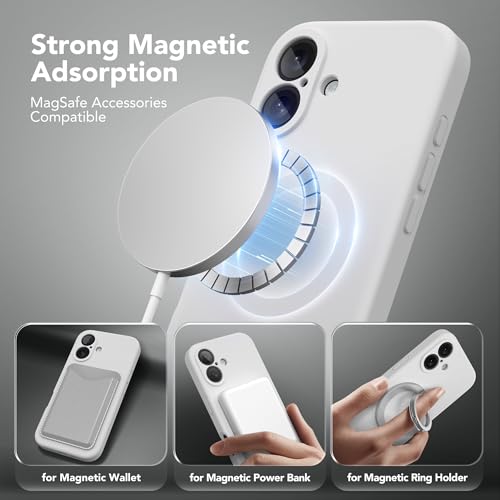 Image of Magnetic for iPhone 16 Plus Case, Compatible with MagSafe, [Full Camera Protection][Screen Protector] Silicone Shockproof Protective Phone Case for iPhone 16 Plus 6.7 inch, White